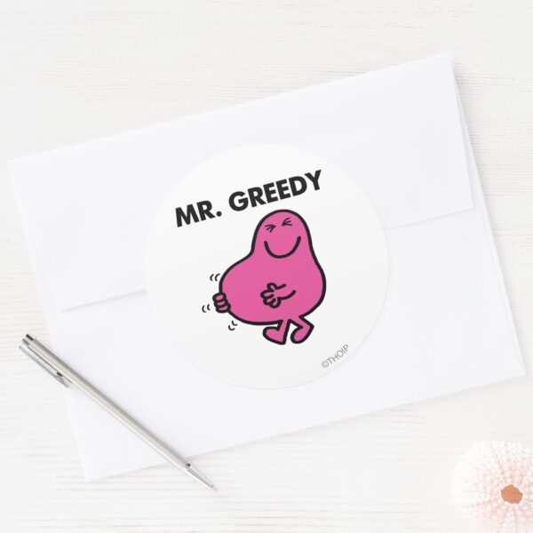 Satisfied_Mr._Greedy_Classic_Round_Sticker_3 Satisfied Mr. Greedy Classic Round Sticker