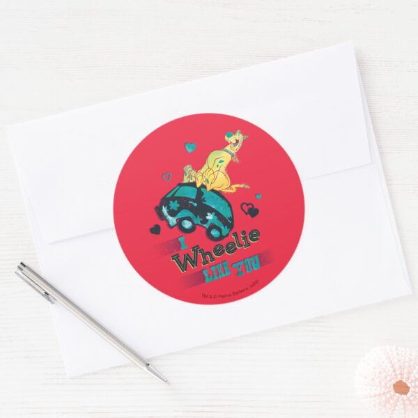 Scooby-Doo_-_I_Wheelie_Like_You_Classic_Round_Sticker_3 Scooby Doo I Wheelie Like You Classic Round Sticker