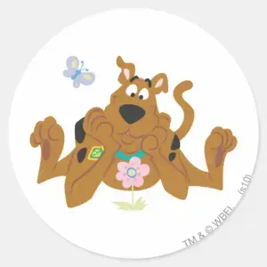 Scooby Doo Admiring Flower Classic Round Sticker