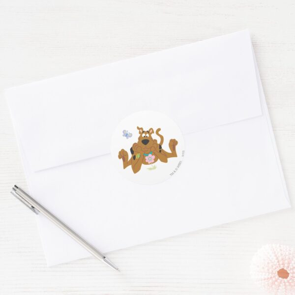 Scooby-Doo_Admiring_Flower_Classic_Round_Sticker_3 Scooby Doo Admiring Flower Classic Round Sticker