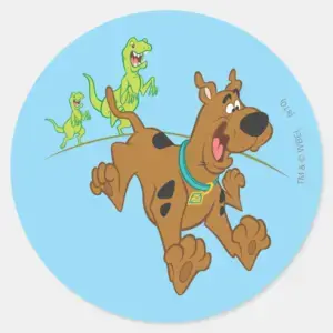 Scooby-Doo_Dinosaur_Escape_Classic_Round_Sticker_1 Scooby Doo Dinosaur Escape Classic Round Sticker