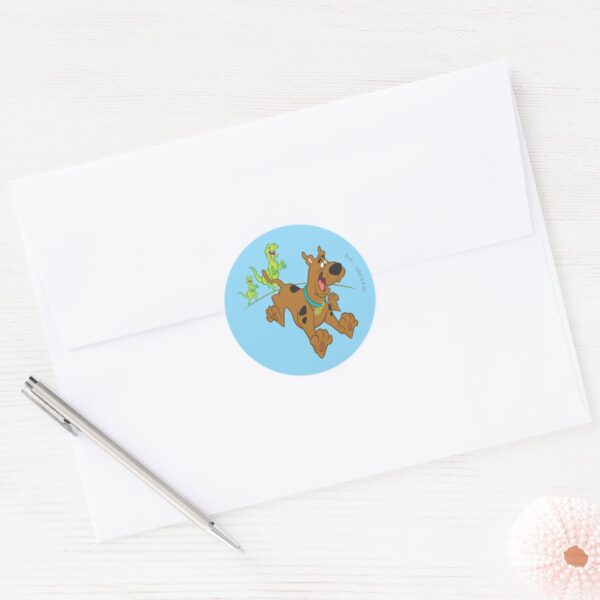 Scooby-Doo_Dinosaur_Escape_Classic_Round_Sticker_3 Scooby Doo Dinosaur Escape Classic Round Sticker