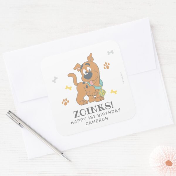 Scooby-Doo_First_Birthday_Square_Sticker_3 Scooby Doo First Birthday Square Sticker