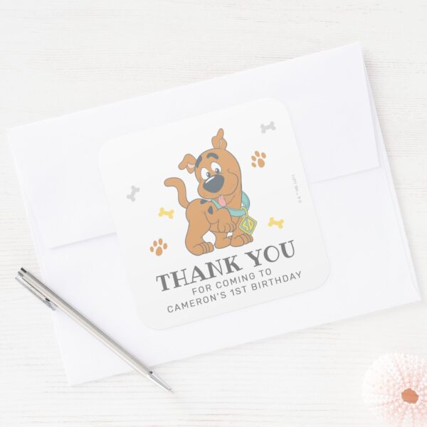 Scooby-Doo_First_Birthday_Thank_You_Square_Sticker_3 Scooby Doo First Birthday Thank You Square Sticker