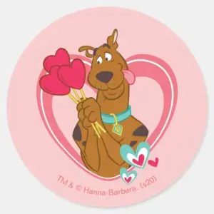 Scooby Doo Holding Heart Lolipops Classic Round Sticker