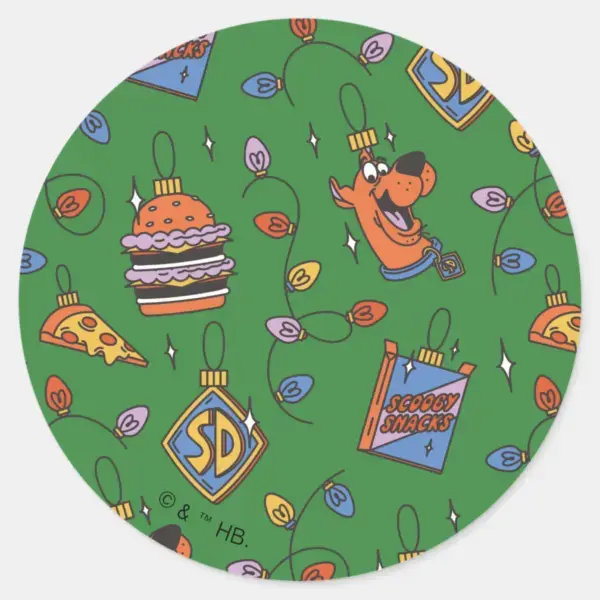 Scooby-Doo_Holiday_Snack_Lights_Pattern_Classic_Round_Sticker_1 Scooby Doo Holiday Snack Lights Pattern Classic Round Sticker