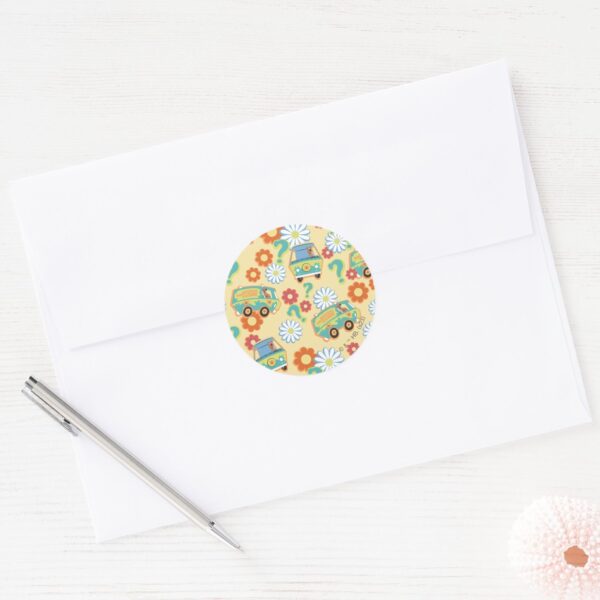 Scooby-Doo_Mystery_Machine_Flower_Pattern_Classic_Round_Sticker_3 Scooby Doo Mystery Machine Flower Pattern Classic Round Sticker