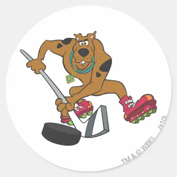 Scooby-Doo_Playing_Hockey_Classic_Round_Sticker_1 Scooby Doo Playing Hockey Classic Round Sticker