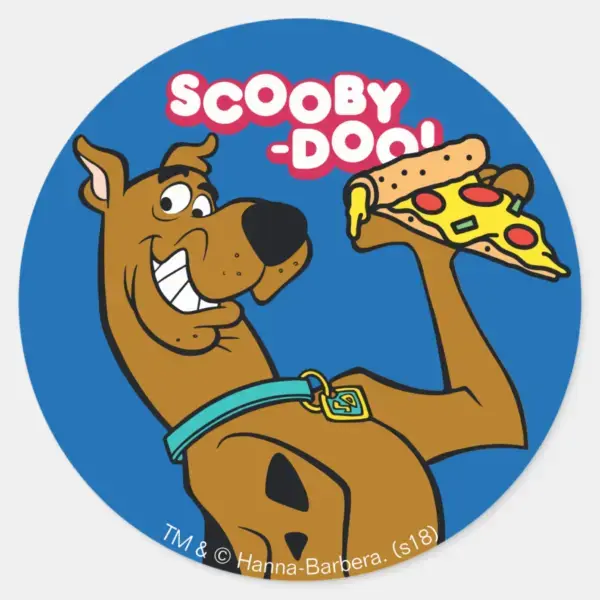 Scooby-Doo_With_Pizza_Slice_Classic_Round_Sticker_1 Scooby Doo With Pizza Slice Classic Round Sticker