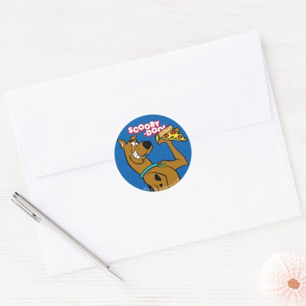 Scooby-Doo_With_Pizza_Slice_Classic_Round_Sticker_3 Scooby Doo With Pizza Slice Classic Round Sticker