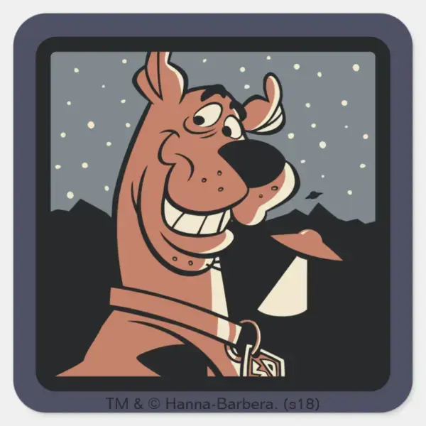 Scooby-Doo_With_UFO_Square_Sticker_1 Scooby Doo With UFO Square Sticker