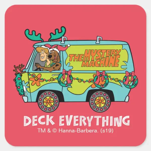 Scooby-Doo_&_Shaggy_In_The_Holiday_Mystery_Machine_Square_Sticker_1 Scooby Doo Shaggy In The Holiday Mystery Machine Square Sticker
