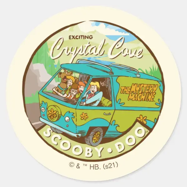 Scooby-Doo___Gang_Driving_Through__Crystal_Cove__Classic_Round_Sticker_1 Scooby Doo Gang Driving Through Crystal Cove Classic Round Sticker