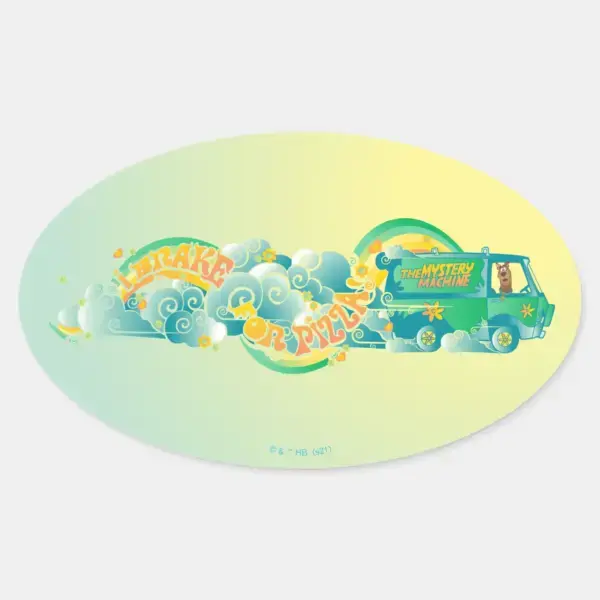 Scooby-Doo___Mystery_Machine__I_Brake_For_Pizza__Oval_Sticker_1 Scooby Doo Mystery Machine I Brake For Pizza Oval Sticker