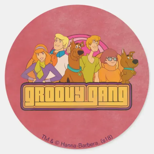 Scooby-Doo____Groovy_Gang__Retro_Cartoon_Graphic_Classic_Round_Sticker_1 Scooby Doo Groovy Gang Retro Cartoon Graphic Classic Round Sticker