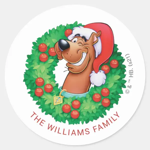 Scooby_in_Christmas_Wreath_-_Personalized_Classic_Round_Sticker_1 Scooby In Christmas Wreath Personalized Classic Round Sticker