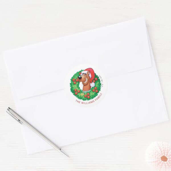 Scooby_in_Christmas_Wreath_-_Personalized_Classic_Round_Sticker_3 Scooby In Christmas Wreath Personalized Classic Round Sticker