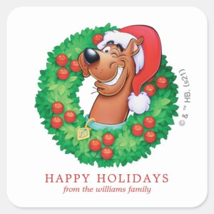 Scooby In Christmas Wreath Personalized Square Sticker