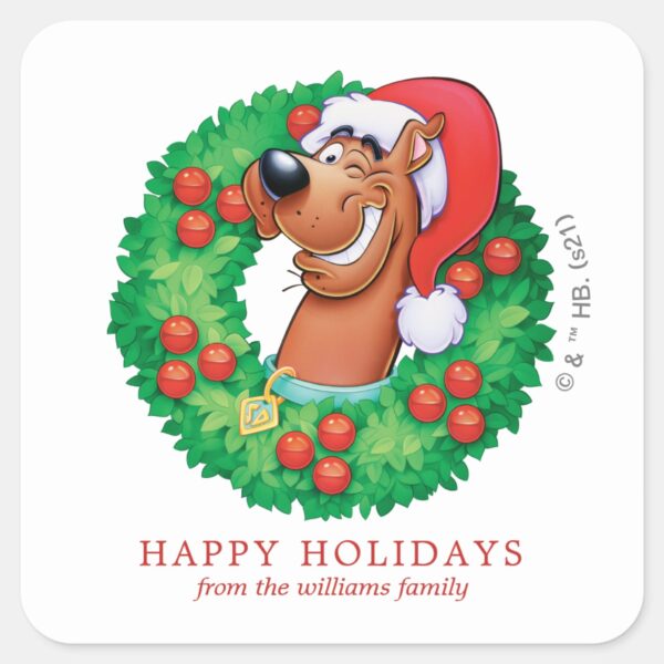 Scooby_in_Christmas_Wreath_-_Personalized_Square_Sticker_2 Scooby In Christmas Wreath Personalized Square Sticker