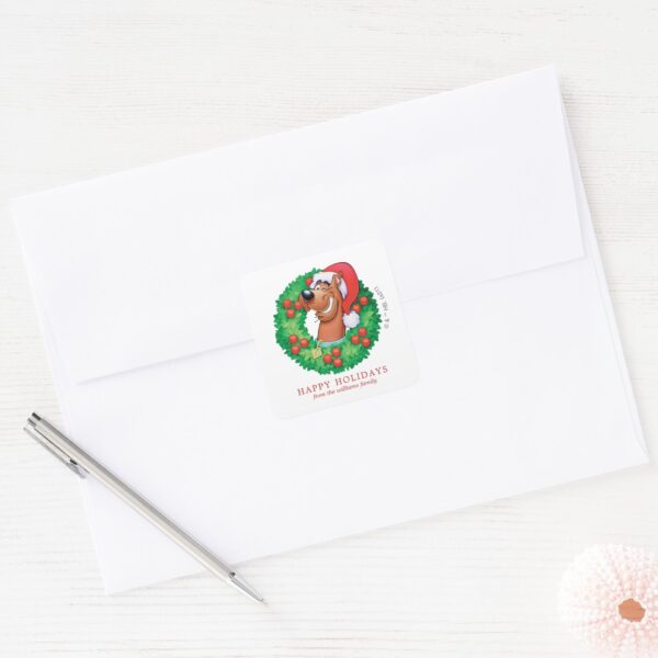 Scooby_in_Christmas_Wreath_-_Personalized_Square_Sticker_4 Scooby In Christmas Wreath Personalized Square Sticker