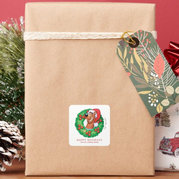 Scooby_in_Christmas_Wreath_-_Personalized_Square_Sticker_7 Scooby In Christmas Wreath Personalized Square Sticker