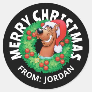 Scooby In Christmas Wreath Personalized Classic Round Sticker