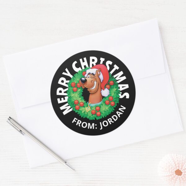 Scooby_in_Christmas_Wreath___Personalized_Classic_Round_Sticker_3 Scooby In Christmas Wreath Personalized Classic Round Sticker