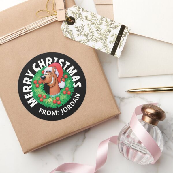 Scooby_in_Christmas_Wreath___Personalized_Classic_Round_Sticker_5 Scooby In Christmas Wreath Personalized Classic Round Sticker