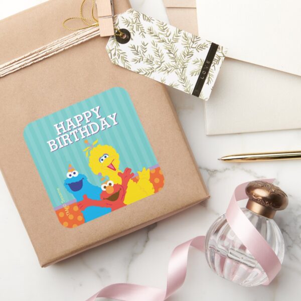 Sesame_Pals_Birthday_Pattern_Square_Sticker_5 Sesame Pals Birthday Pattern Square Sticker