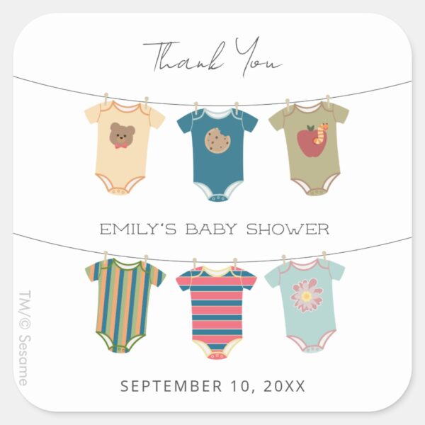 Sesame_Pals_Bodysuits_Baby_Shower_Thank_You_Square_Sticker_1 Sesame Pals Bodysuits Baby Shower Thank You Square Sticker