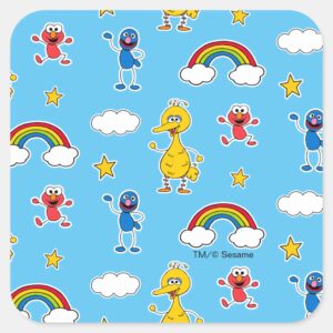 Sesame_Pals_Rainbow_Doodley_Pattern_Square_Sticker_1 Sesame Pals Rainbow Doodley Pattern Square Sticker