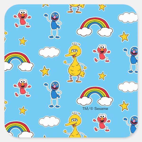 Sesame_Pals_Rainbow_Doodley_Pattern_Square_Sticker_1 Sesame Pals Rainbow Doodley Pattern Square Sticker