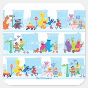 Sesame_Pals_Walking_Along_Sesame_Street_Pattern_Square_Sticker_1 Sesame Pals Walking Along Sesame Street Pattern Square Sticker