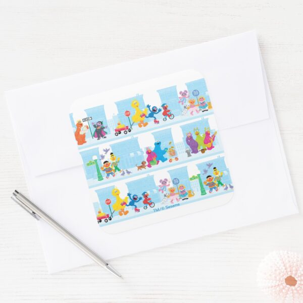 Sesame_Pals_Walking_Along_Sesame_Street_Pattern_Square_Sticker_3 Sesame Pals Walking Along Sesame Street Pattern Square Sticker