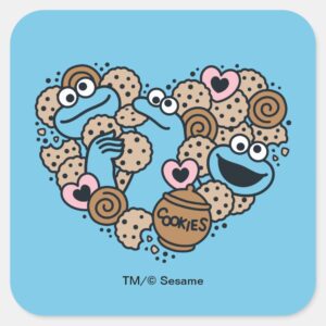 Sesame Sesame Cookie Monster Doodle Heart Square Sticker