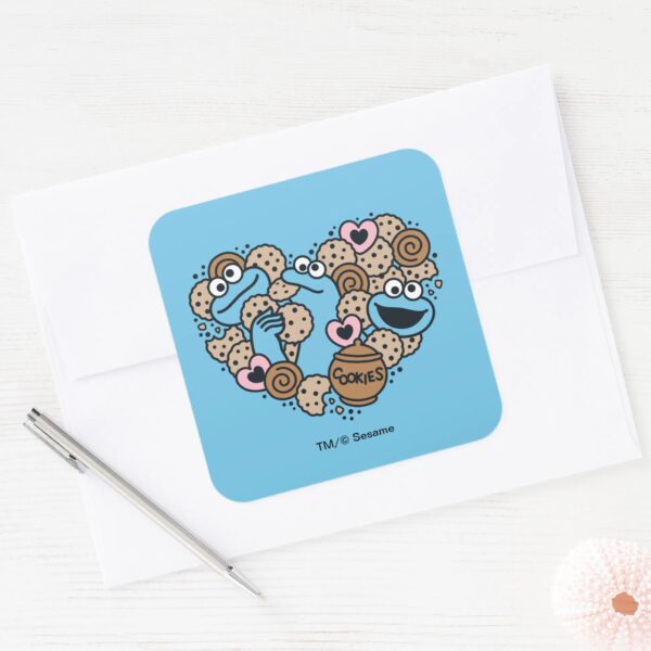 Sesame_Sesame___Cookie_Monster_Doodle_Heart_Square_Sticker_3 Sesame Sesame Cookie Monster Doodle Heart Square Sticker