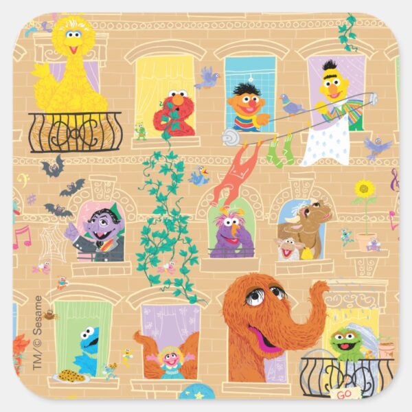 Sesame_Street_Apartment_Windows_Pattern_Square_Sticker_1 Sesame Street Apartment Windows Pattern Square Sticker