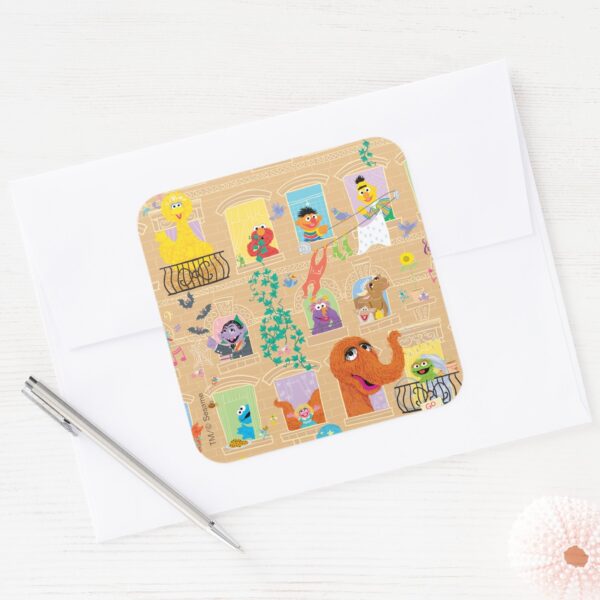 Sesame_Street_Apartment_Windows_Pattern_Square_Sticker_3 Sesame Street Apartment Windows Pattern Square Sticker