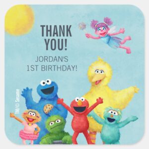 Sesame Street Illustration Birthday Thank You Square Sticker