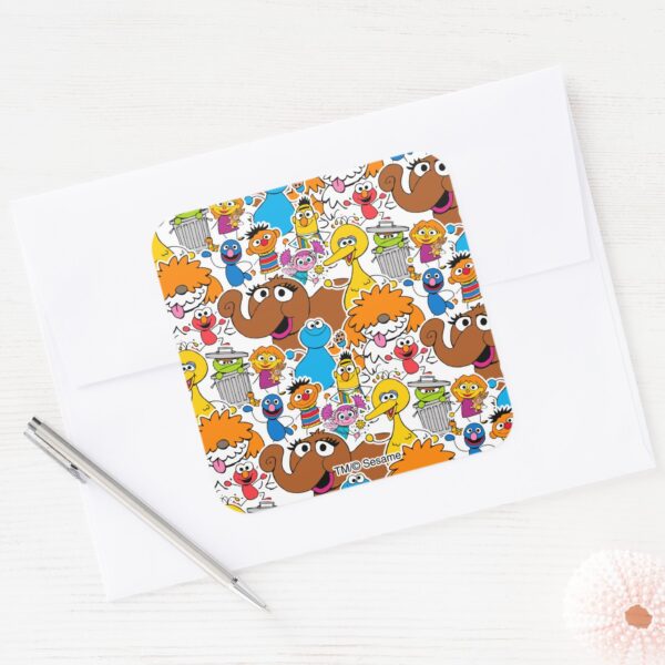 Sesame_Street_Pals_Doodley_Pattern_Square_Sticker_3 Sesame Street Pals Doodley Pattern Square Sticker