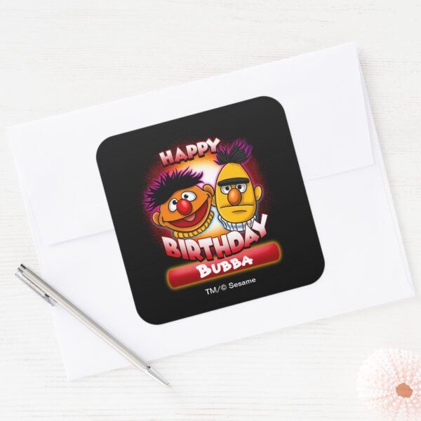 Sesame_Street___Bert_&_Ernie_Themed_Birthday_Square_Sticker_3 Sesame Street Bert Ernie Themed Birthday Square Sticker