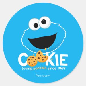 Sesame_Street___Cookie_Monster_Loving_Cookies_Classic_Round_Sticker_1 Sesame Street Cookie Monster Loving Cookies Classic Round Sticker