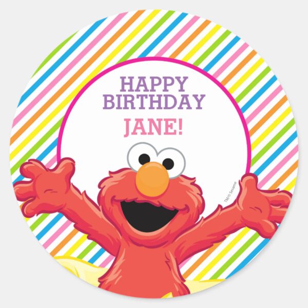 Sesame_Street___Elmo_Girl's_Birthday_Classic_Round_Sticker_1 Sesame Street Elmo Girls Birthday Classic Round Sticker