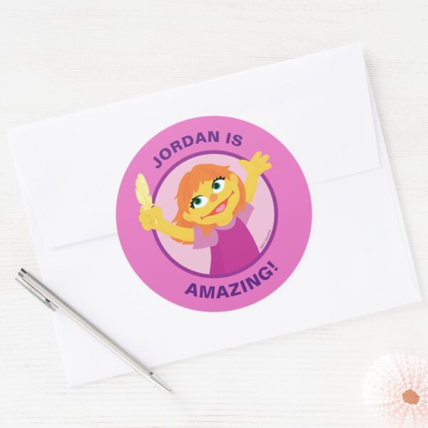 Sesame_Street___Julia_Holding_Feather_Classic_Round_Sticker_3 Sesame Street Julia Holding Feather Classic Round Sticker