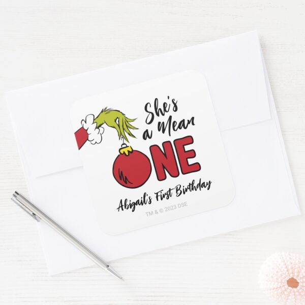 She's_a_Mean_One___Grinch_Birthday_Square_Sticker_3 Shes A Mean One Grinch Birthday Square Sticker