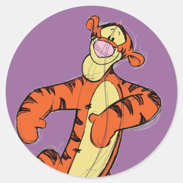 Sketch_Tigger_Classic_Round_Sticker_1 Sketch Tigger Classic Round Sticker