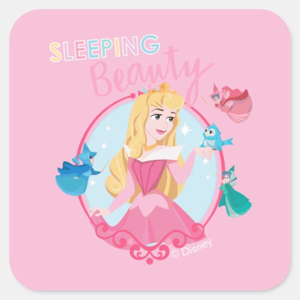 Sleeping_Beauty_With_Fairy_Godmothers_Square_Sticker_1 Sleeping Beauty With Fairy Godmothers Square Sticker
