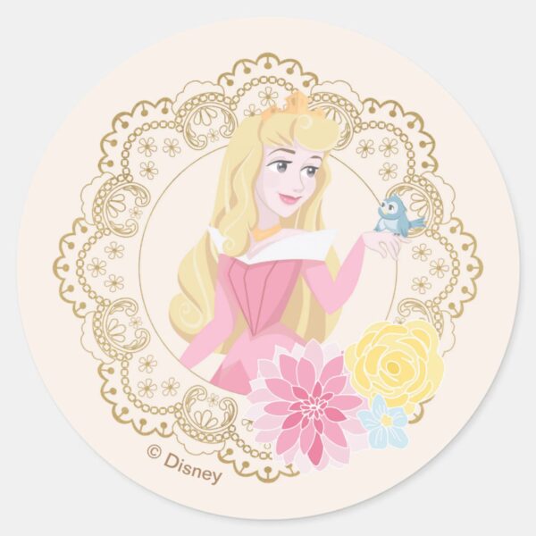 Sleeping_Beauty___Floral_Gold_Confetti_Classic_Round_Sticker_2 Sleeping Beauty Floral Gold Confetti Classic Round Sticker