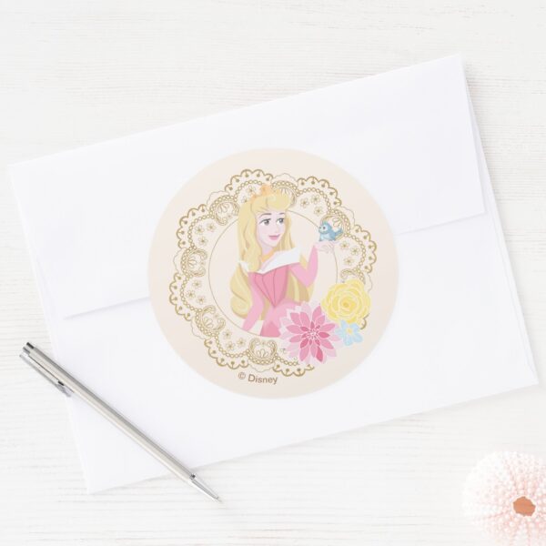 Sleeping_Beauty___Floral_Gold_Confetti_Classic_Round_Sticker_4 Sleeping Beauty Floral Gold Confetti Classic Round Sticker