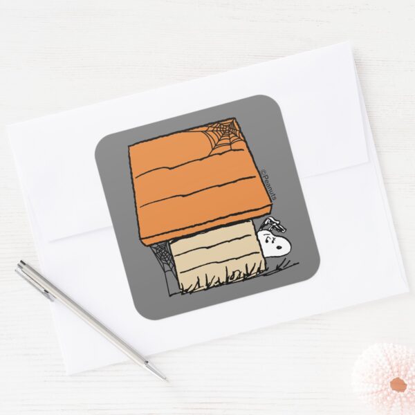 Snoopy_Halloween_Spider_Web_Doghouse_Square_Sticker_3 Snoopy Halloween Spider Web Doghouse Square Sticker